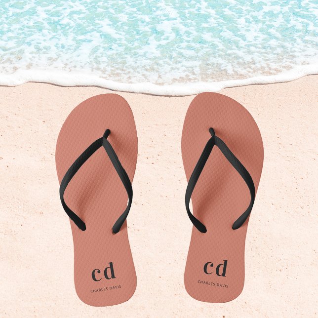 Brown terracotta name monogram flip flops (Creator Uploaded)
