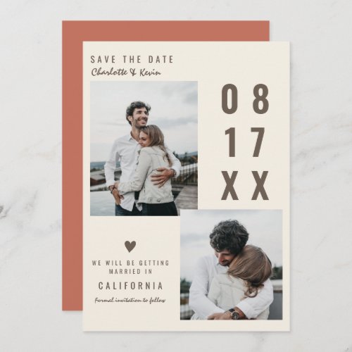 Brown terracotta save the date wedding 2 photos