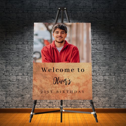 Brown terracotta wall photo birthday welcome poster
