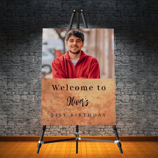 Brown terracotta wall photo birthday welcome poster (Creator Uploaded)