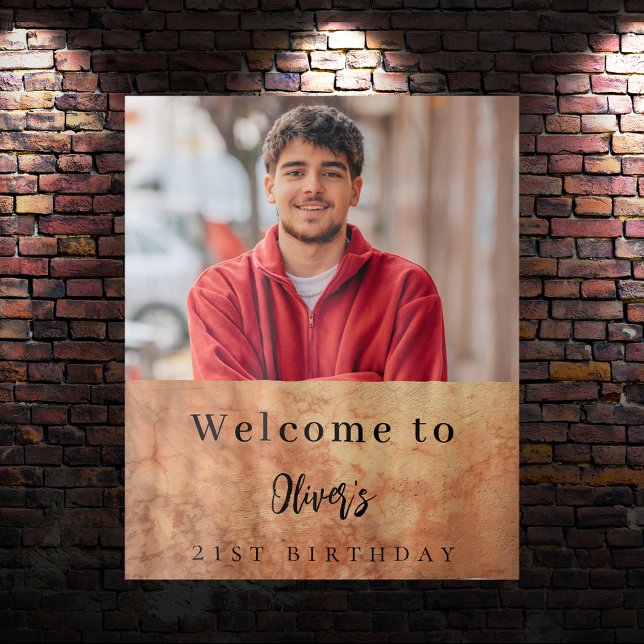 Brown terracotta wall photo birthday welcome tapestry (Creator Uploaded)