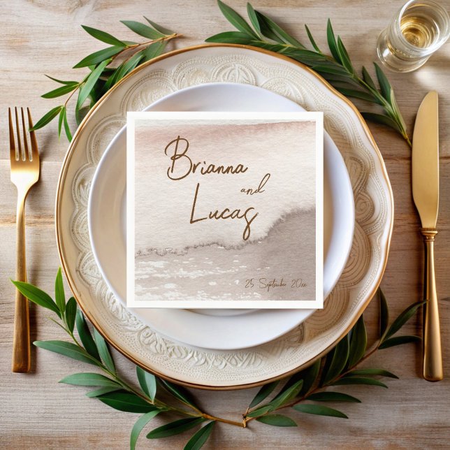 Brown terracotta watercolor wedding monogrammed napkins (Brown terracotta watercolor wedding monogrammed napkins template personalized wedding napkins)