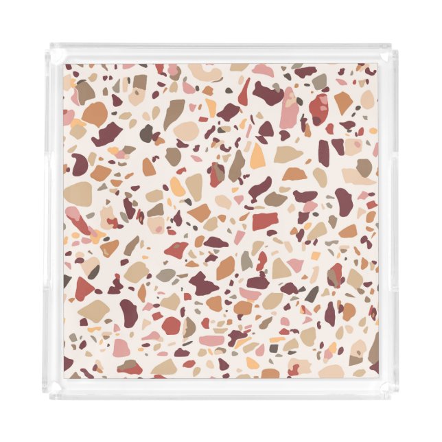Brown terrazzo: vintage, trendy pattern. acrylic tray (Front)
