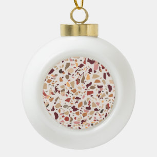 Brown terrazzo: vintage, trendy pattern. ceramic ball christmas ornament
