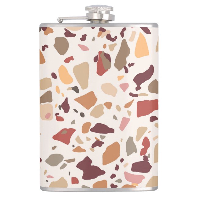 Brown terrazzo: vintage, trendy pattern. flask (Front)