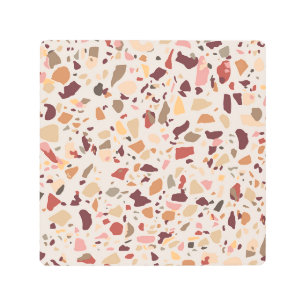 Brown terrazzo: vintage, trendy pattern. metal print
