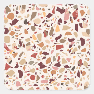 Brown terrazzo: vintage, trendy pattern. square sticker