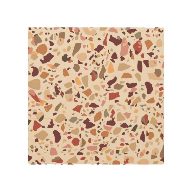 Brown terrazzo: vintage, trendy pattern. wood wall art (Front)