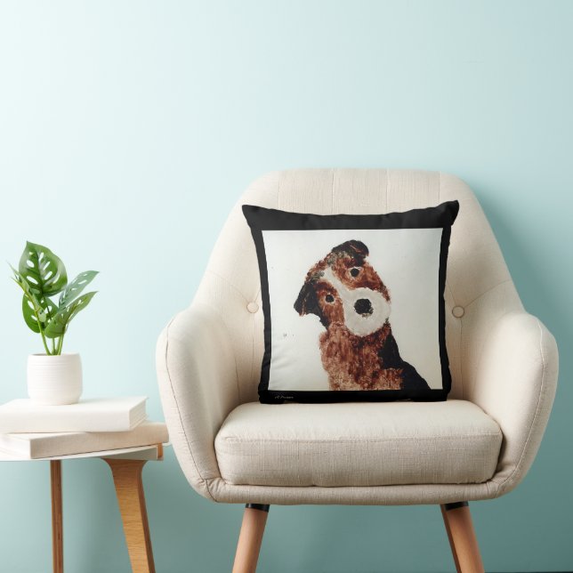 Brown Terrier Dog Painting Cute Pet Art Throw Pillow (Chair)