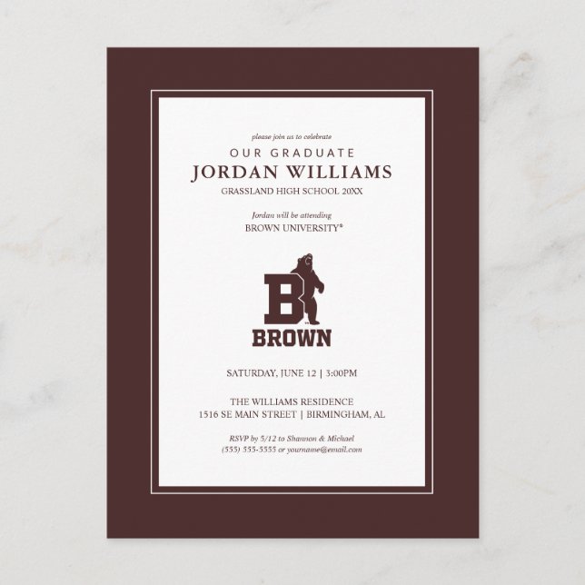 Brown Text Logo & Bear Announcement Postcard (Front)