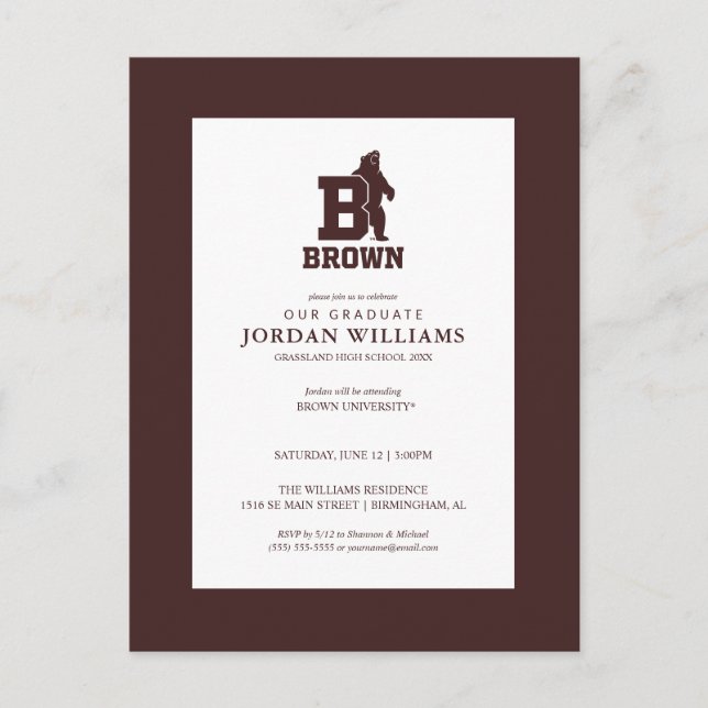 Brown Text Logo & Bear Announcement Postcard (Front)