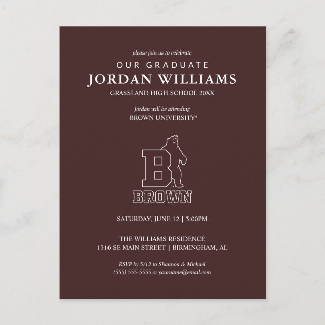 Brown Text Logo & Bear Announcement Postcard (Front)