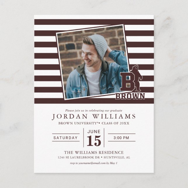 Brown Text Logo & Bear Announcement Postcard (Front)