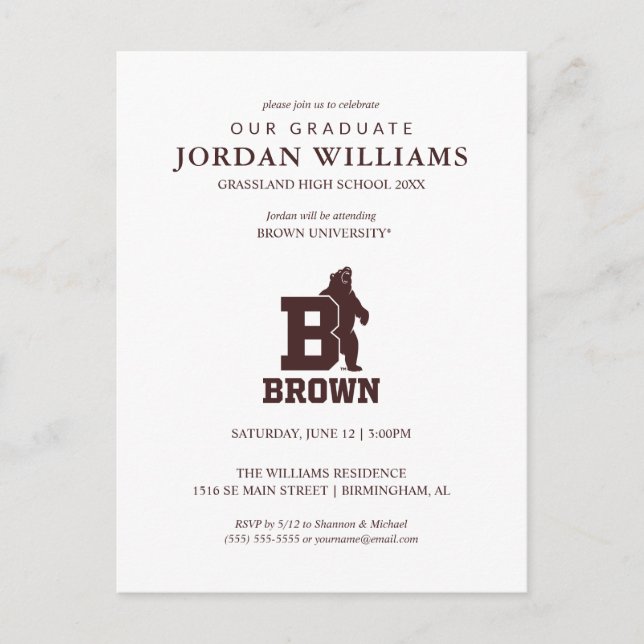 Brown Text Logo & Bear Announcement Postcard (Front)