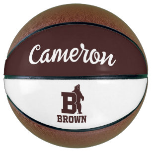 Brown Text Logo & Bear Basketball
