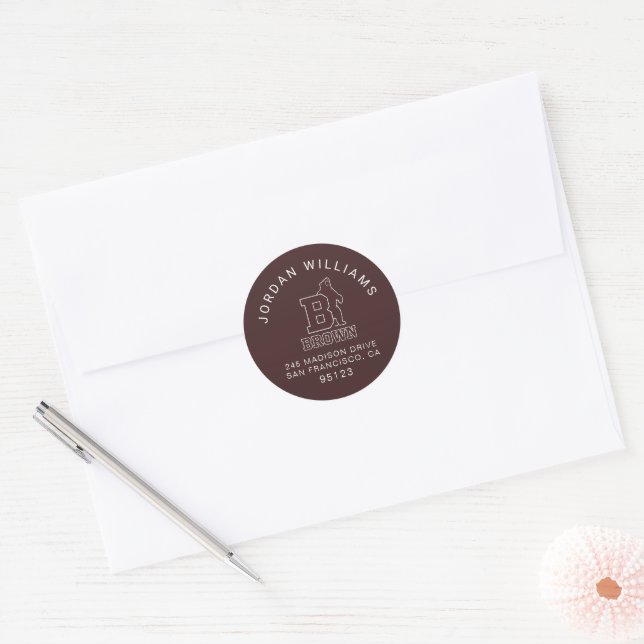 Brown Text Logo & Bear Classic Round Sticker (Envelope)
