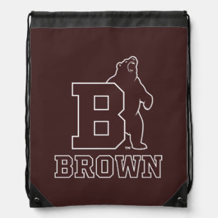 Brown Text Logo & Bear Drawstring Bag