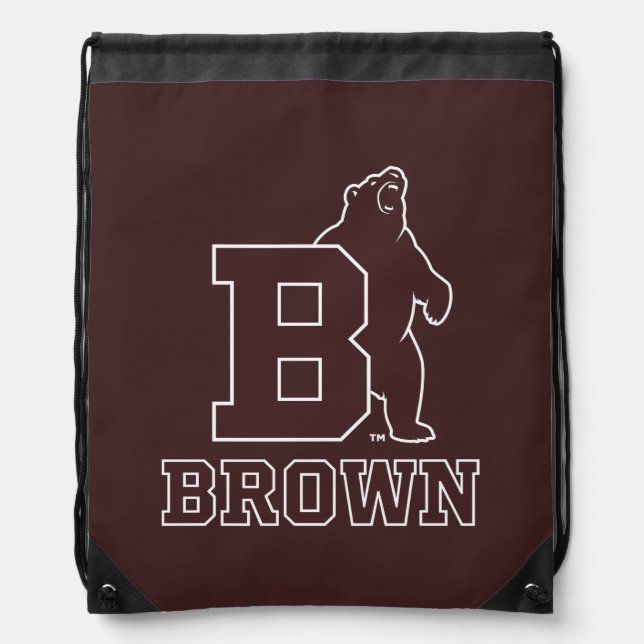 Brown Text Logo & Bear Drawstring Bag (Front)