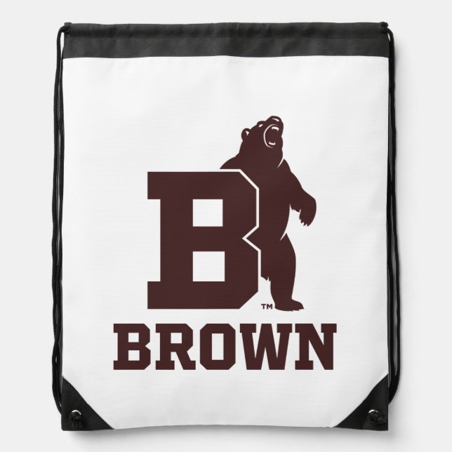 Brown Text Logo & Bear Drawstring Bag (Front)