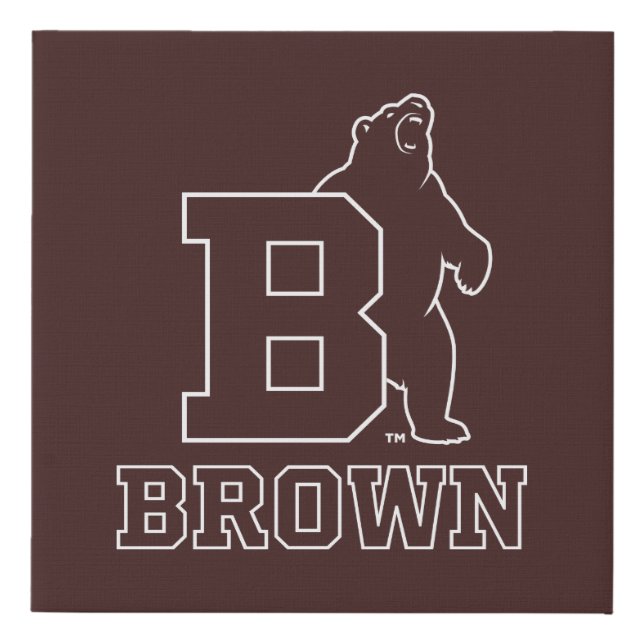 Brown Text Logo & Bear Faux Canvas Print (Front)