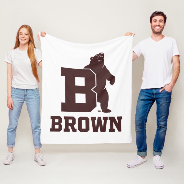 Brown Text Logo & Bear Fleece Blanket (In Situ)