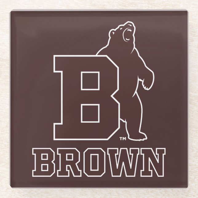Brown Text Logo & Bear Glass Coaster (Front)