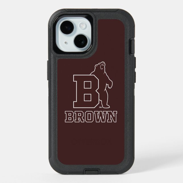 Brown Text Logo & Bear iPhone 15 Case (Back)