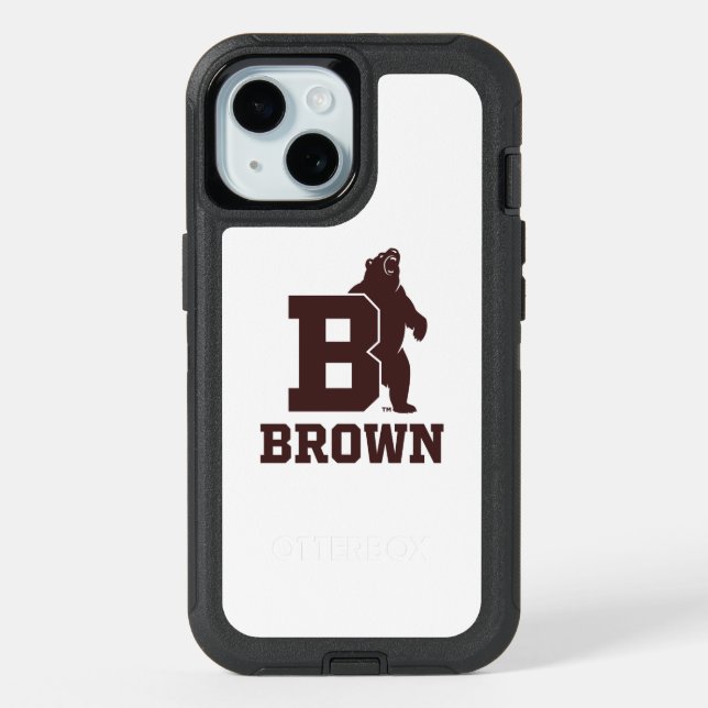 Brown Text Logo & Bear iPhone 15 Case (Back)