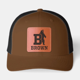 Brown Text Logo & Bear Leather Patch Hat