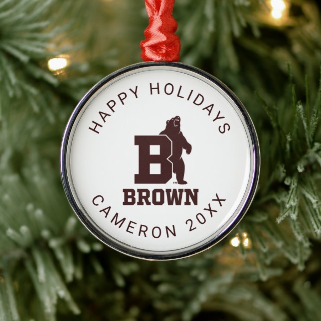 Brown Text Logo & Bear Metal Ornament (Tree)