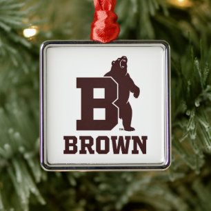 Brown Text Logo & Bear Metal Ornament