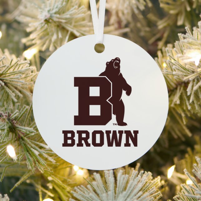 Brown Text Logo & Bear Metal Ornament (Insitu)