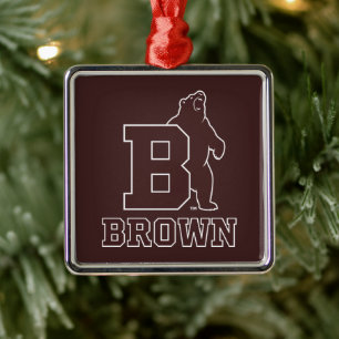 Brown Text Logo & Bear Metal Ornament