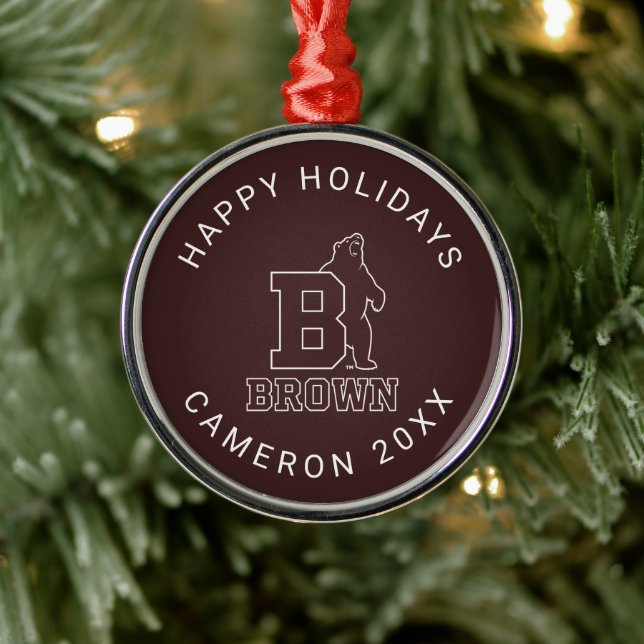 Brown Text Logo & Bear Metal Ornament (Tree)