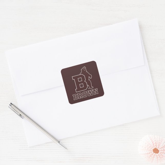 Brown Text Logo & Bear Square Sticker (Envelope)