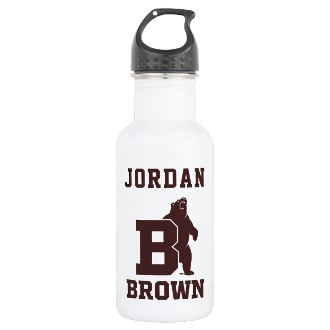 Brown Text Logo & Bear Stainless Steel Water Bottle (Front)