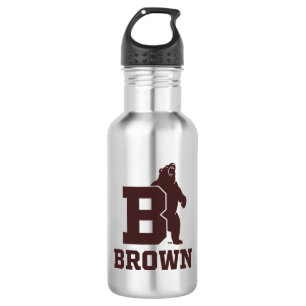 Brown Text Logo & Bear Stainless Steel Water Bottle