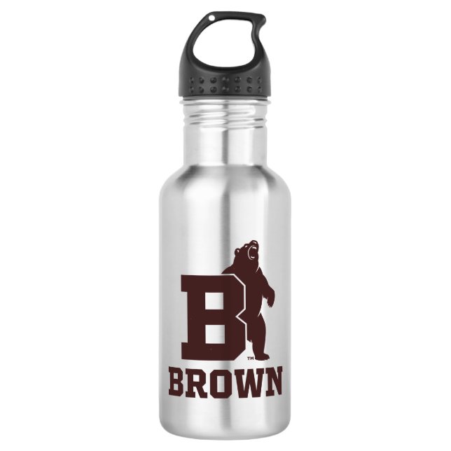 Brown Text Logo & Bear Stainless Steel Water Bottle (Front)