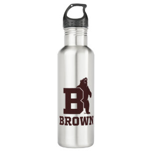 Brown Text Logo & Bear Stainless Steel Water Bottle