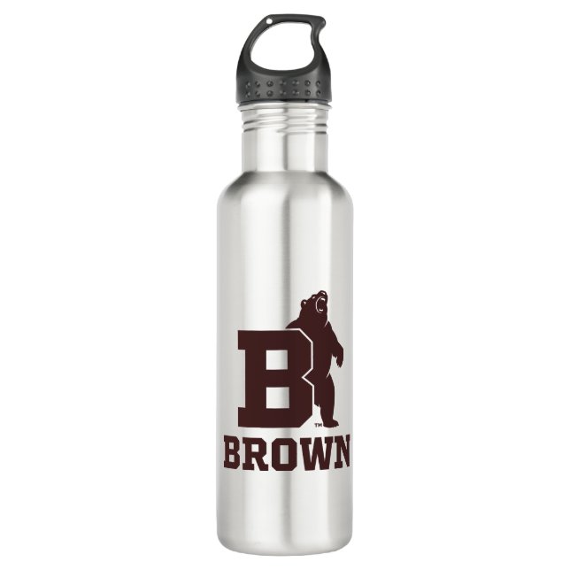 Brown Text Logo & Bear Stainless Steel Water Bottle (Front)