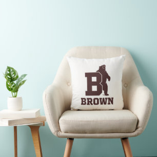 Brown Text Logo & Bear Throw Pillow