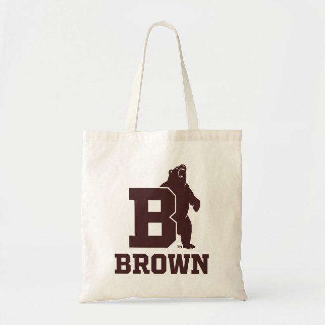 Brown Text Logo & Bear Tote Bag (Front)