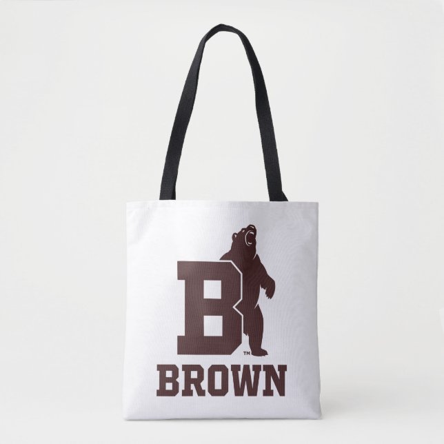 Brown Text Logo & Bear Tote Bag (Front)