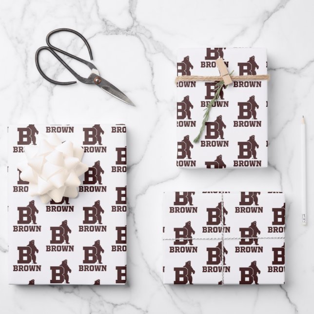 Brown Text Logo & Bear Wrapping Paper Sheets (Front)