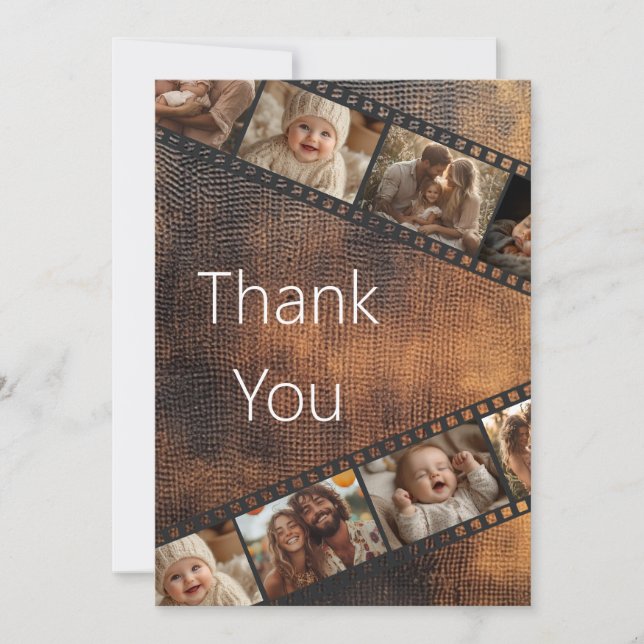 Brown Texture Film Strip Photo Thank You Card (Front)