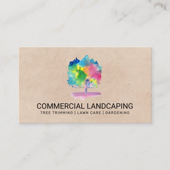 Brown Texture | Watercolor Tree Business Card (Front)