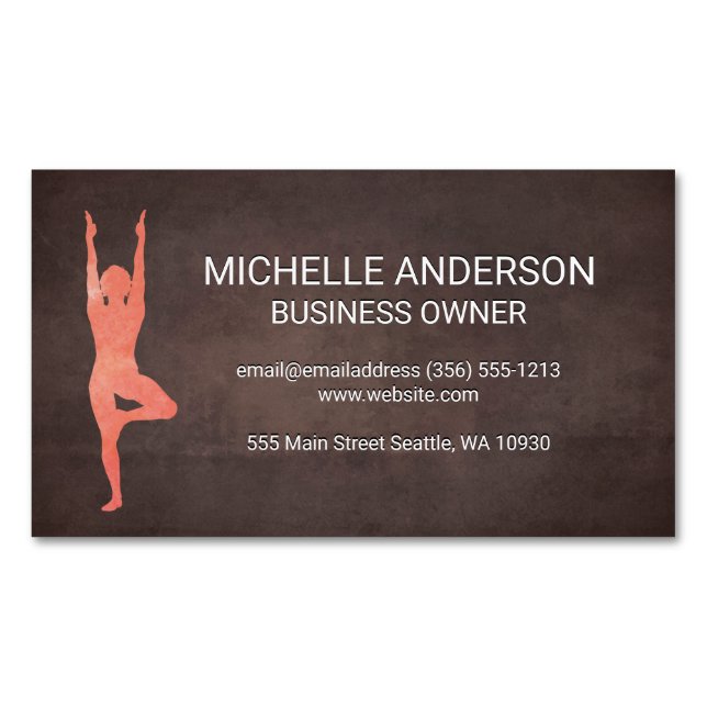 Brown Texture | Yoga Business Card Magnet (Front)