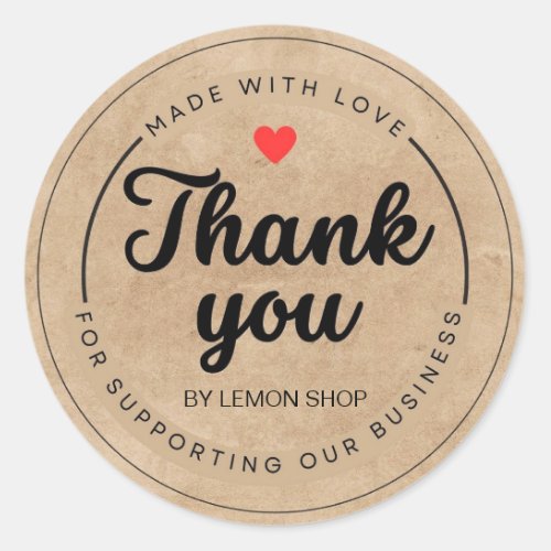 Brown Thank You Made With Love Circle Sticker