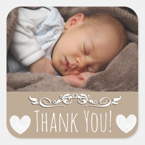 Brown Thank You Sticker with your babys photo