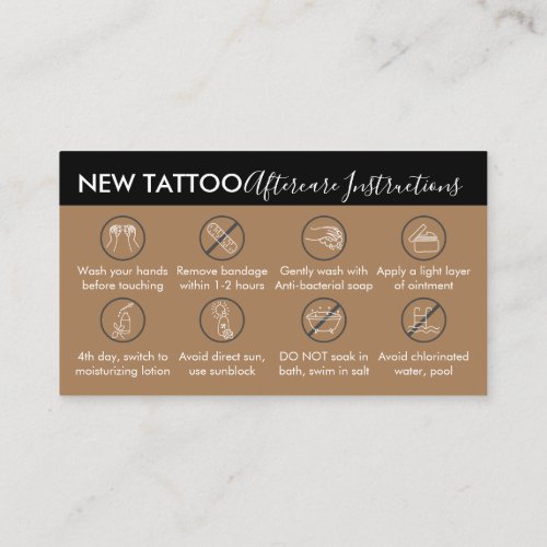 Brown Theme Body Art Aftercare Instruction Tattoo Business Card